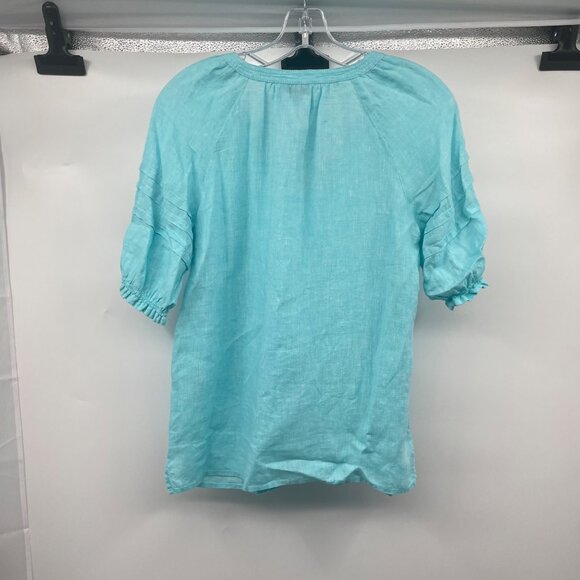 Talbots Womens Short Sleeve Pullover Top Tassels Turquoise Size XS - Picture 7 of 9